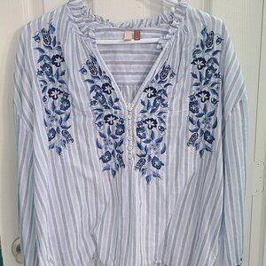 Anthropologie PILCRO embroidered peasant top